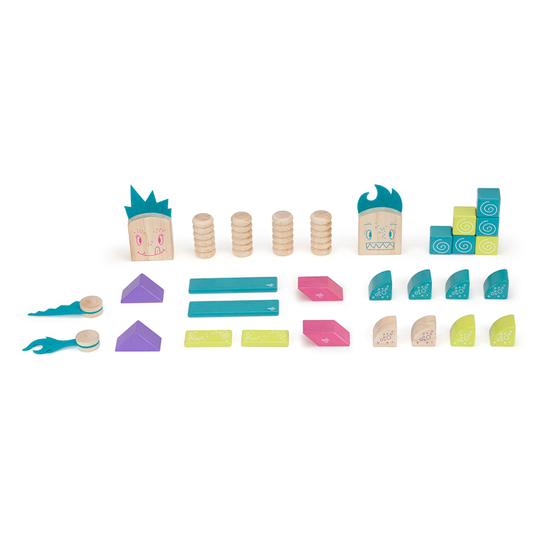 Beans & Tumtum <br>Magnetic Wooden Blocks <br>Sticky Monsters, 30 pieces